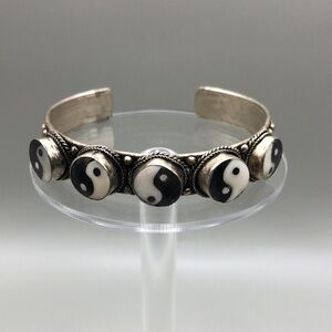 Tibetan silver yin and yang cuff bracelet UNISEX statement style-vintage